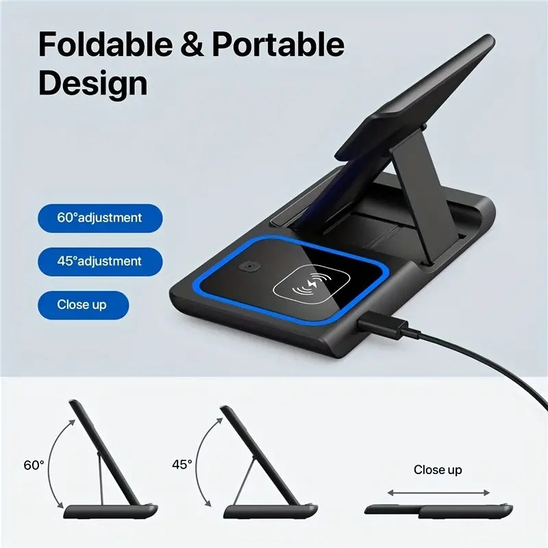 3 In 1 Wireless Charger Stand Pad For IPhone 14 13 12 11 X iWatch 8 7 Airpods Foldable 15W Phone Fast Charging Dock Station