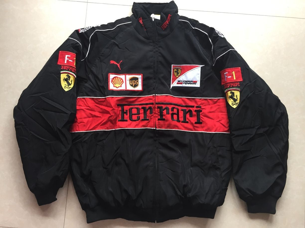 F1 racing suit college style retro style autumn and winter coat cotton suit full embroidery